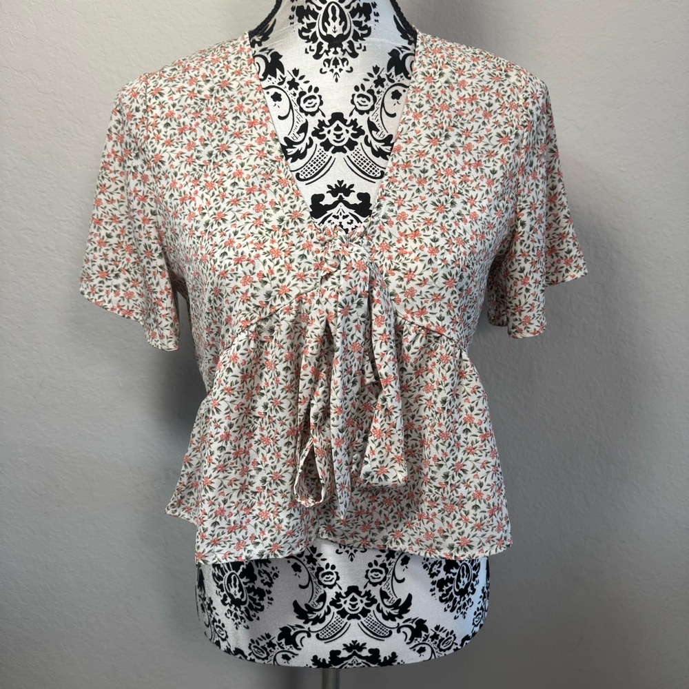 Shein Crop Top Size S (US 4) Boho Floral Short Sleeve Front Tie Peplum
